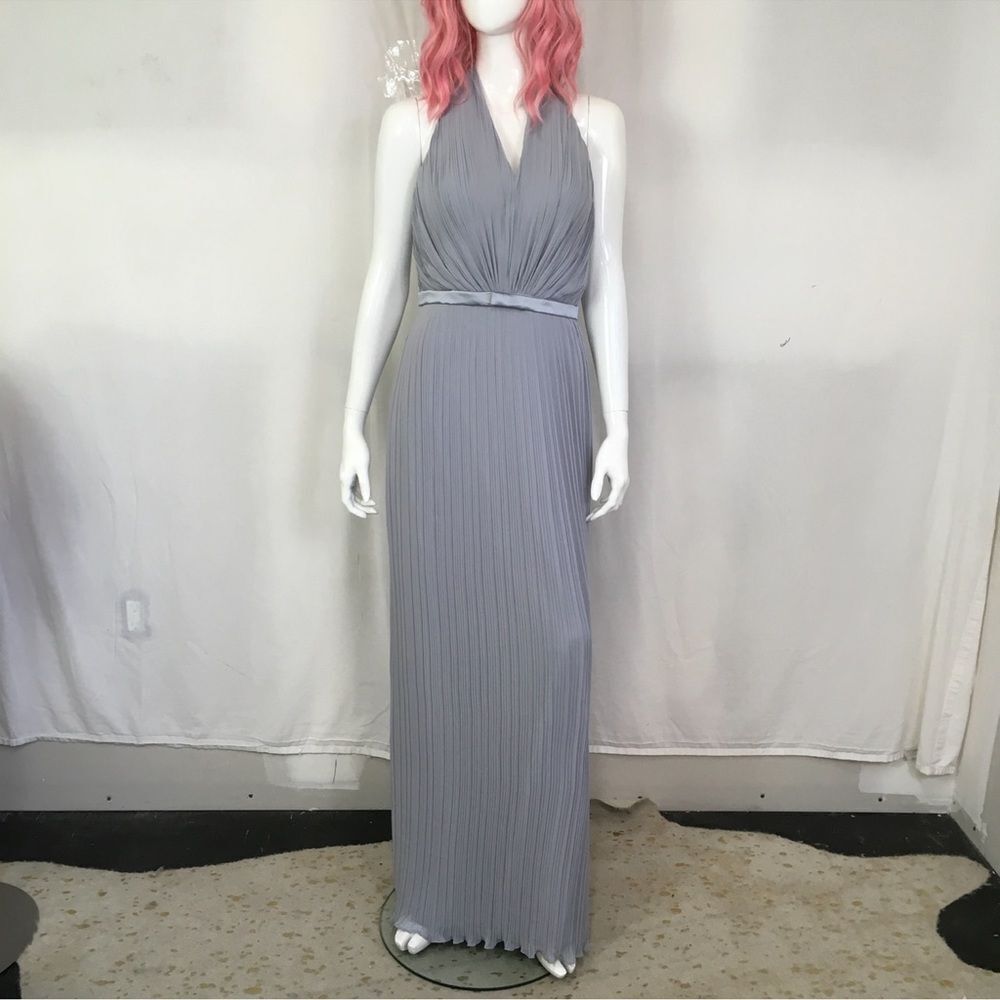 NEW Dessy Collection Platinum Pleated Chiffon  Formal Bridesmaid Maxi Dress 8 - Picture 4 of 12